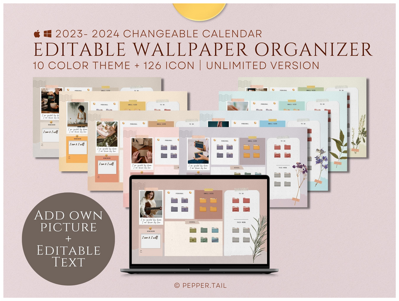 2023-2024 Desktop Organizer Wallpaper in Rainbow Pastel and 